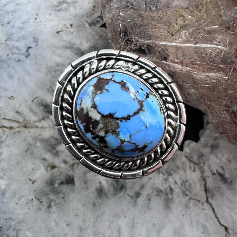 Sterling Silver Southwestern Style Oval Golden Hill Turquoise Ring S 8 For Women